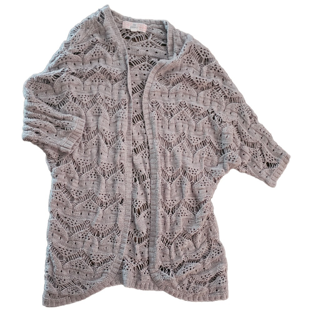 Pink Republic Open Knit Cardigan Dolman‎ Sleeve Cover Up Gray Small